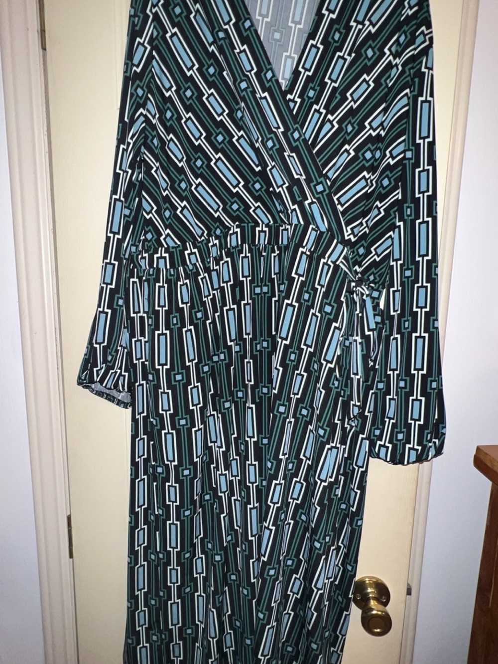 Lane Bryant Teal and Black Geometric Wrap Dress